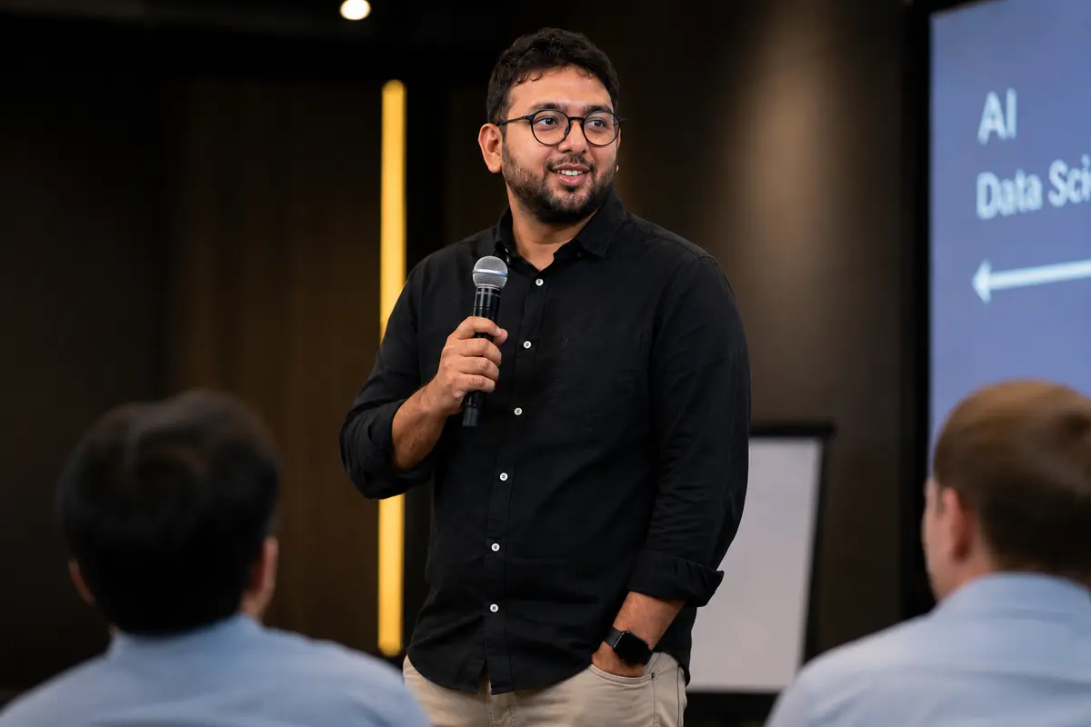 Neel Shah speaking at a workshop
