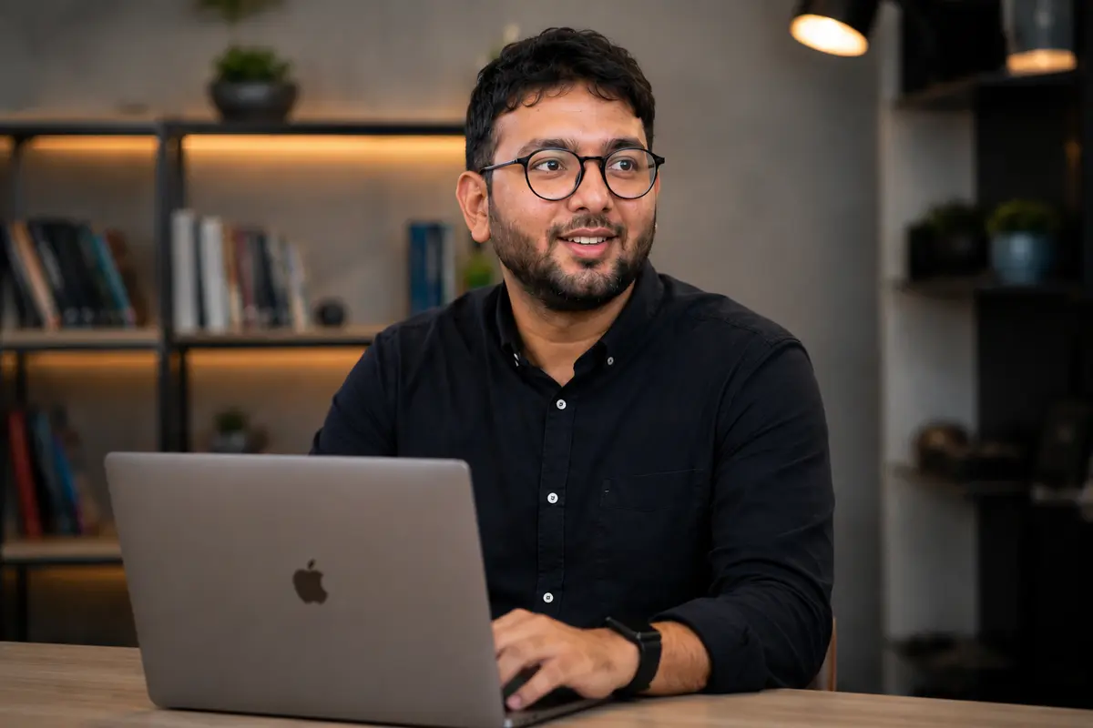 Neel Shah working at a laptop